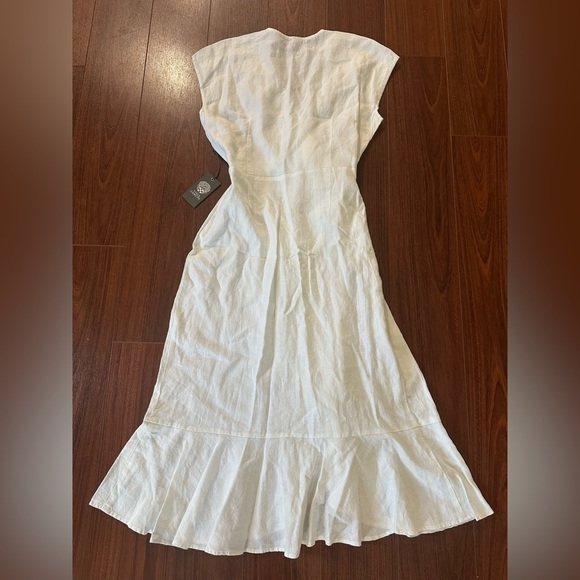 Vince Camuto Ruffle Faux Wrap Midi Dress Ultra White Linen Sz M NWT MSRP $159 - Picture 3 of 9